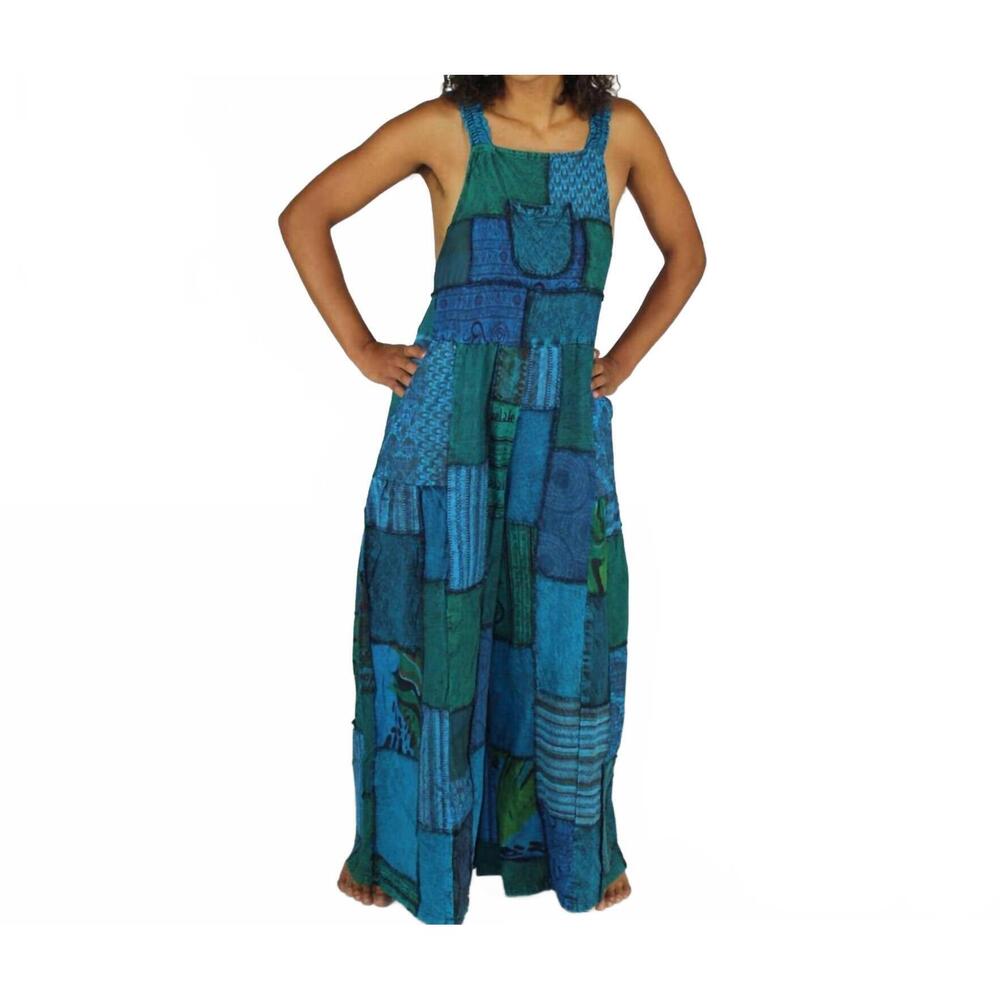 NEW JAYLI baggy patchwork overalls in blue